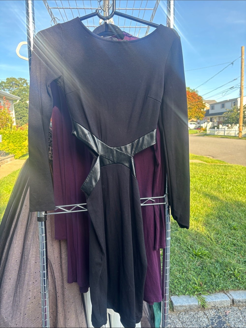 Charlotte Russe Black Long-Sleeve Dress with Faux-Leather Trim